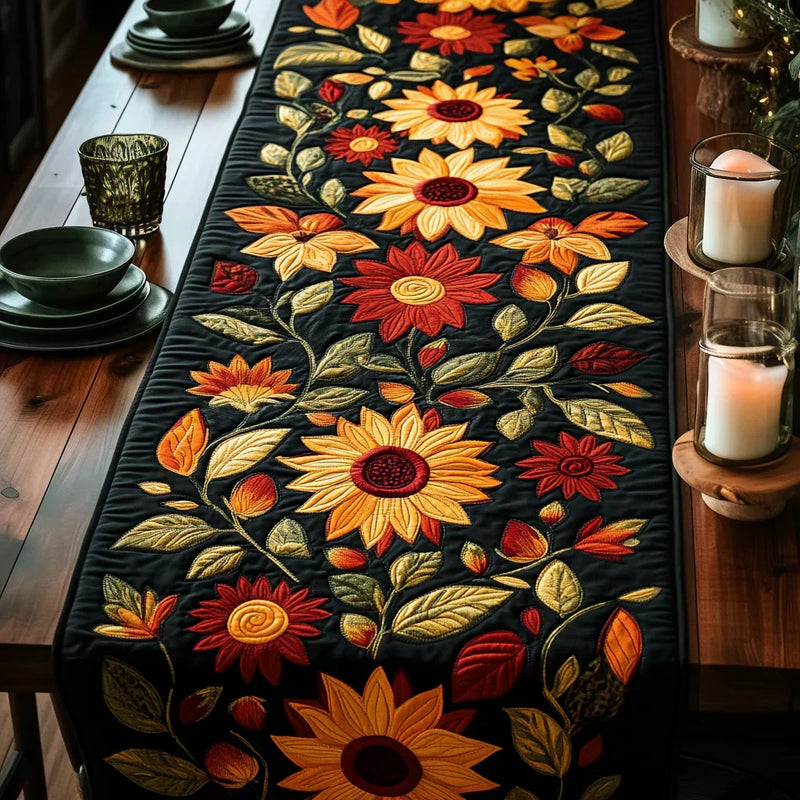 Autumn Sunflower Pattern Quilted Table Runner