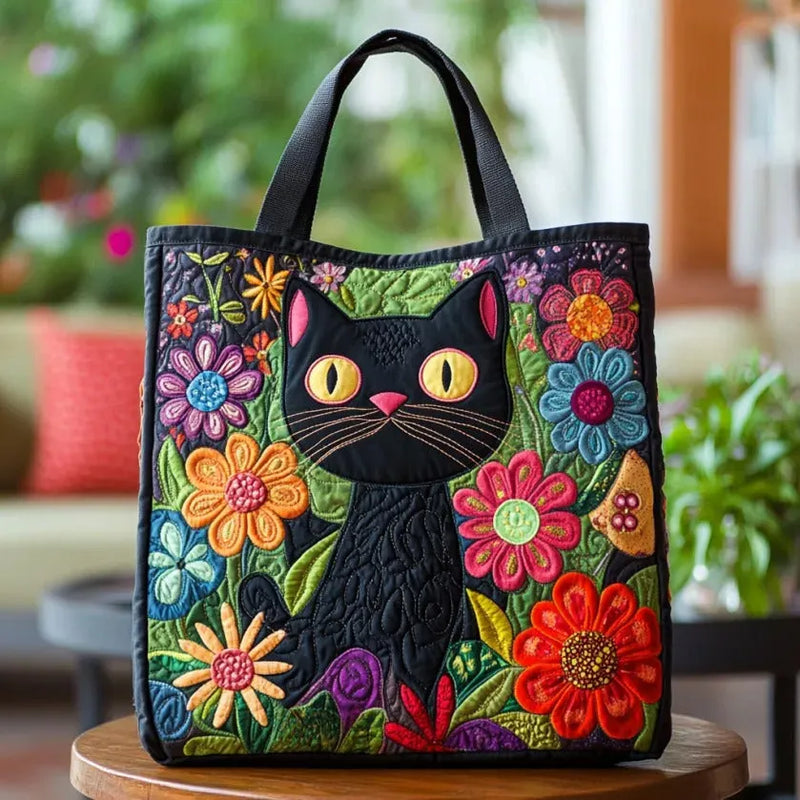 Quilted bag - Magical black cat design