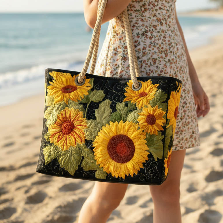 Handmade Sunflower Design Beach Bag