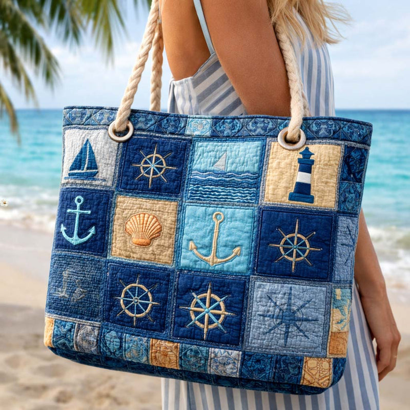 Handmade navy blue beach bag