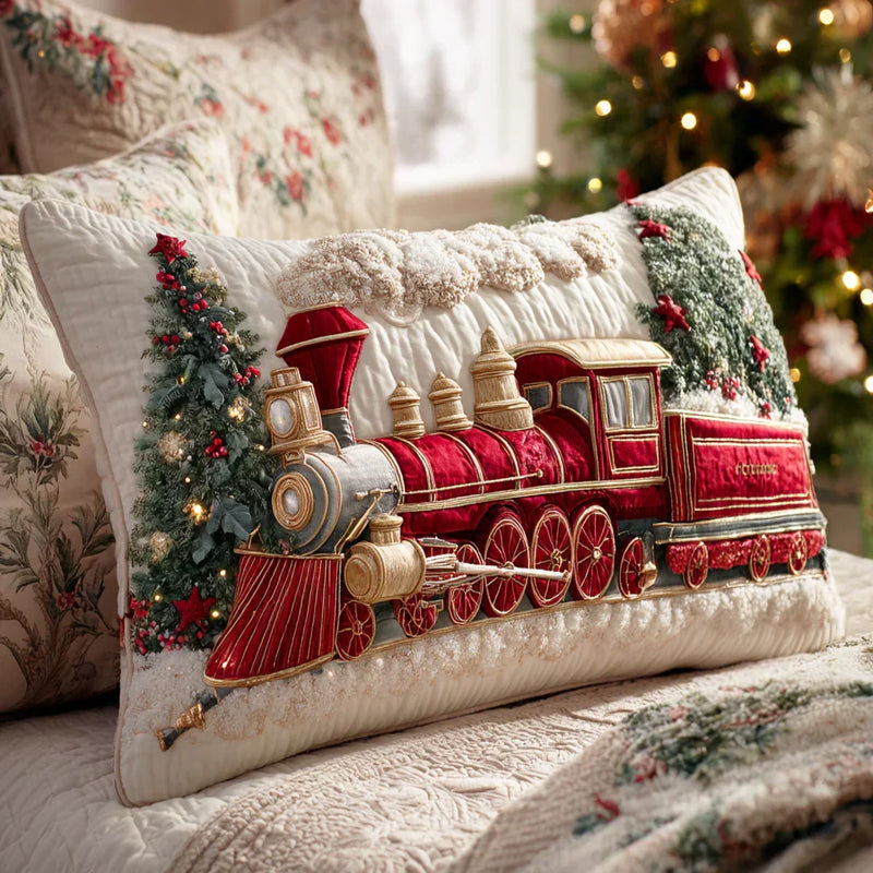 Steam Locomotive Design Quilted Cushion Cover - For Celebrations